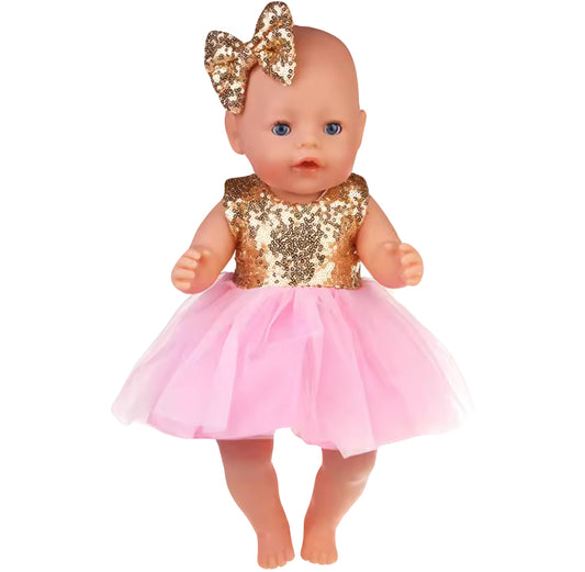 Baby Born Luxy Goud Roze Jurkje - Kleertjes ook voor Babyborn pop 36 + 43 cm