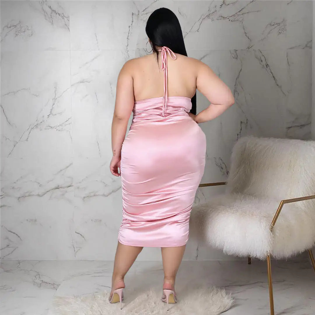 HappyU™ Elegante Zijden Midi Jurk zonder Mouwen voor Plus Size