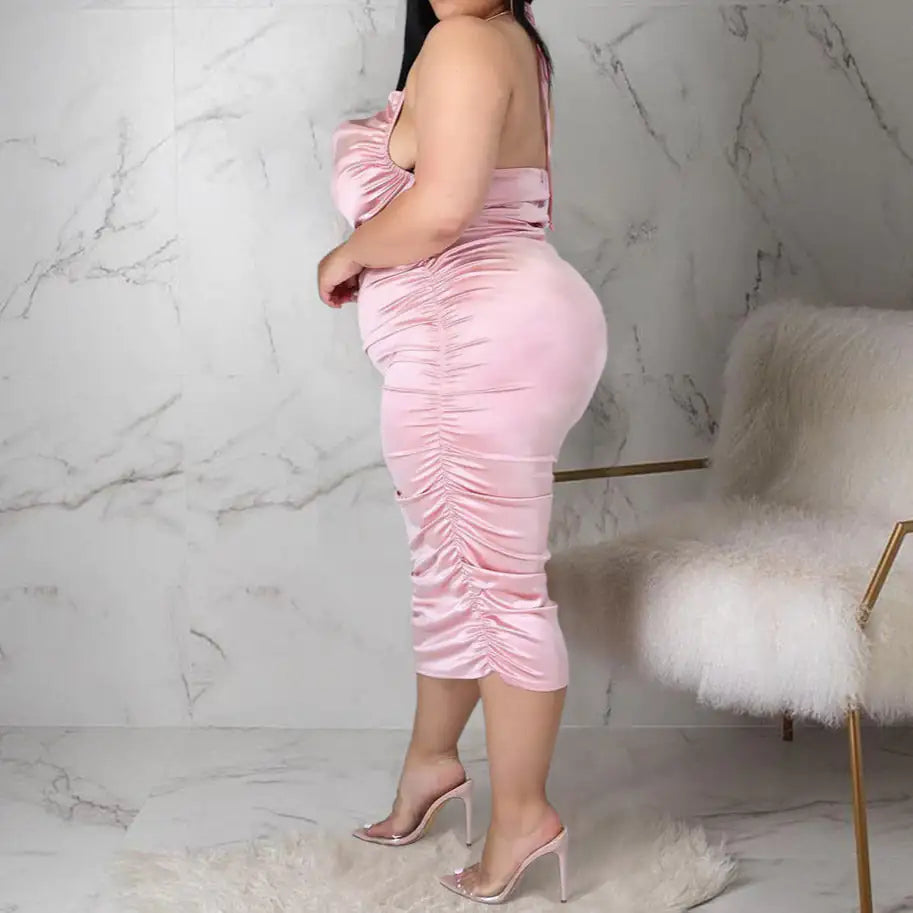 HappyU™ Elegante Zijden Midi Jurk zonder Mouwen voor Plus Size