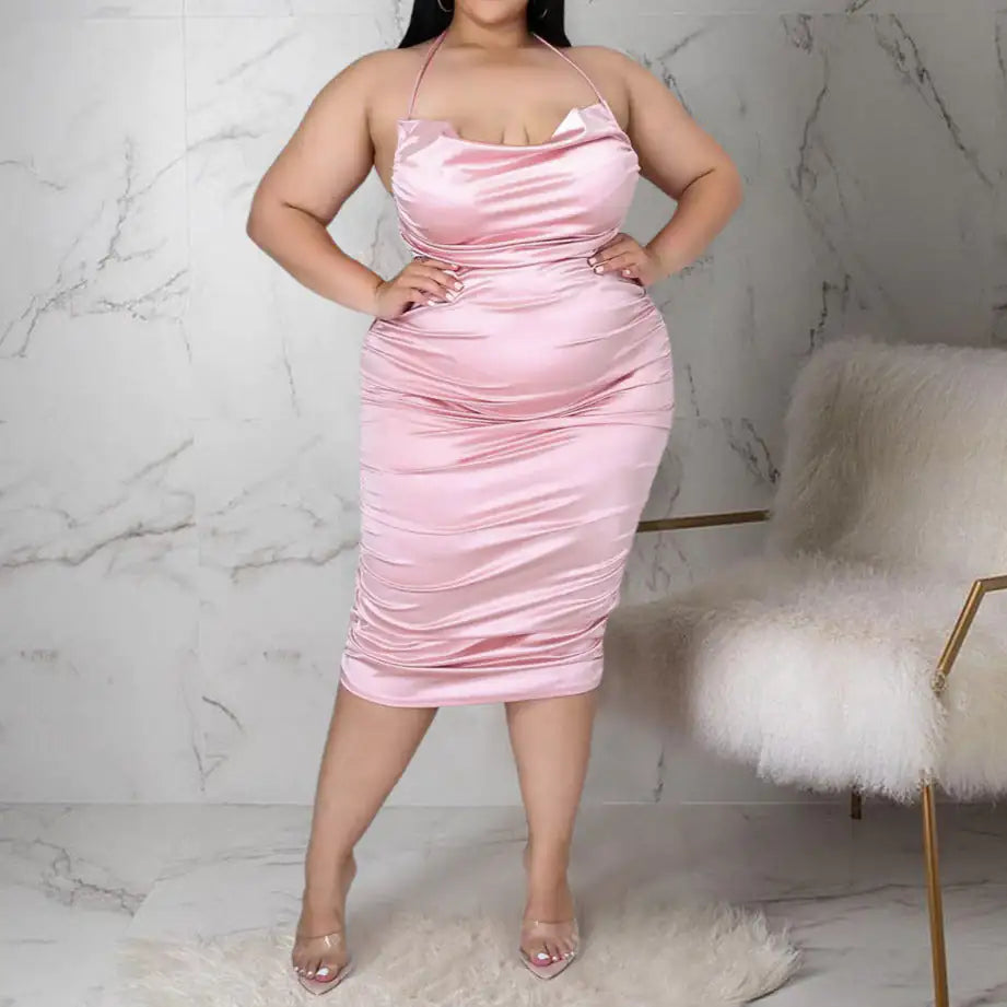 HappyU™ Elegante Zijden Midi Jurk zonder Mouwen voor Plus Size