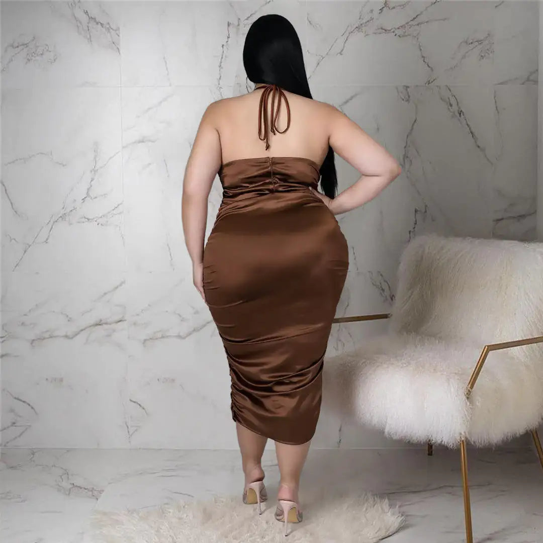 HappyU™ Elegante Zijden Midi Jurk zonder Mouwen voor Plus Size